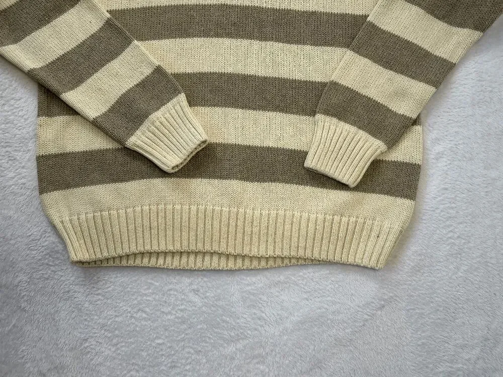 Chaps 100% Cotton 1/4 Zip Pullover Sweater Tan/Beige Stripe Size L Fair Isle